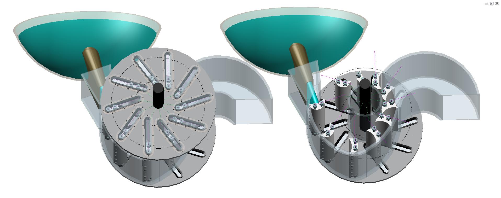 Here is shown, in two views, an embodiment of turbine rotor, in which water pressure effect is realized by only one nozzle. The view in the right part of the Figure is shown without the front disk