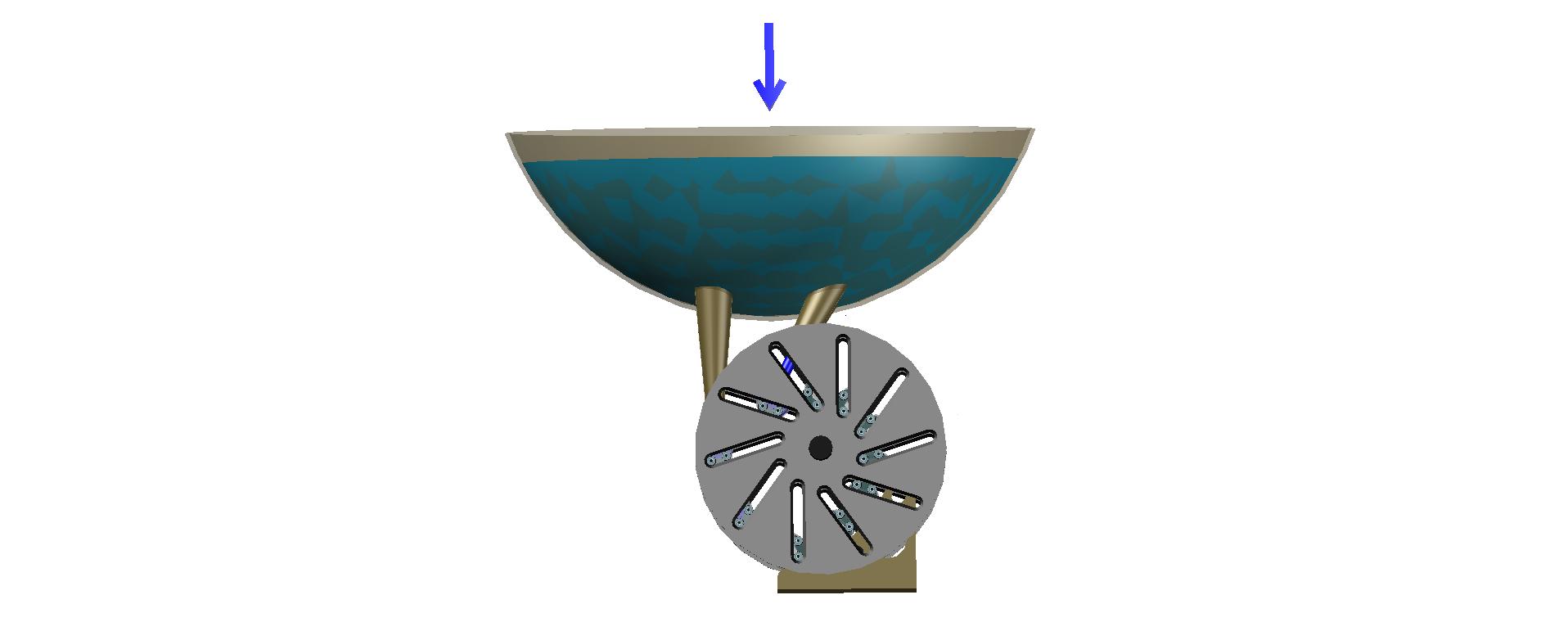 The appearance variant of design motor rotor, equipped by hollow movable blades, which is under the impact of the water pressure coming from the two nozzles.